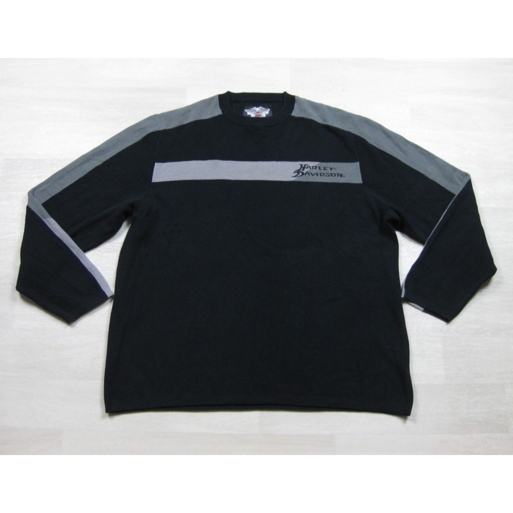 Vintage Y2K Harley Davidson Cotton Sweater Men's (XL) Motorcycle‎ Biker Stripe